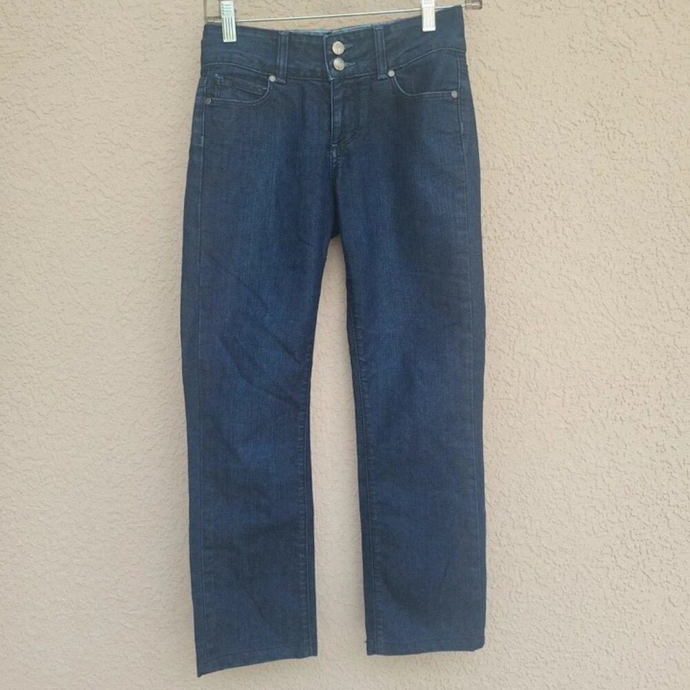 Paige Hidden Hills Women's Floral Seam Straight Leg Dark Blue Jeans Sz 26